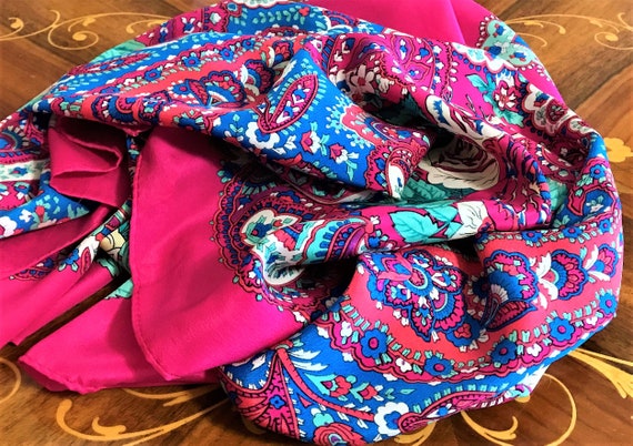 Vintage Women’s Scarf, Pure Silk Pink Paisley Hea… - image 1