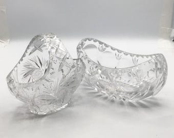 Vintage American Brilliant Cut Glass Nut Bowl and Basket Set