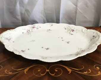 Vintage Large 18 3/4" Serving Platter by Theo. Haviland, Haviland France, Purple Flowers, Elegant Platter