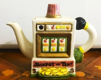 Vintage Fitz and Floyd Omnibus Hand Painted Slot Machine Collectible Teapot 1993