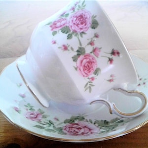 Vintage Fine China Cup And Saucer &quot;Pink Roses&quot; By Avon