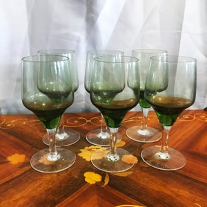 Vintage MCM  Green Top With Clear Stem WINE GLASSES