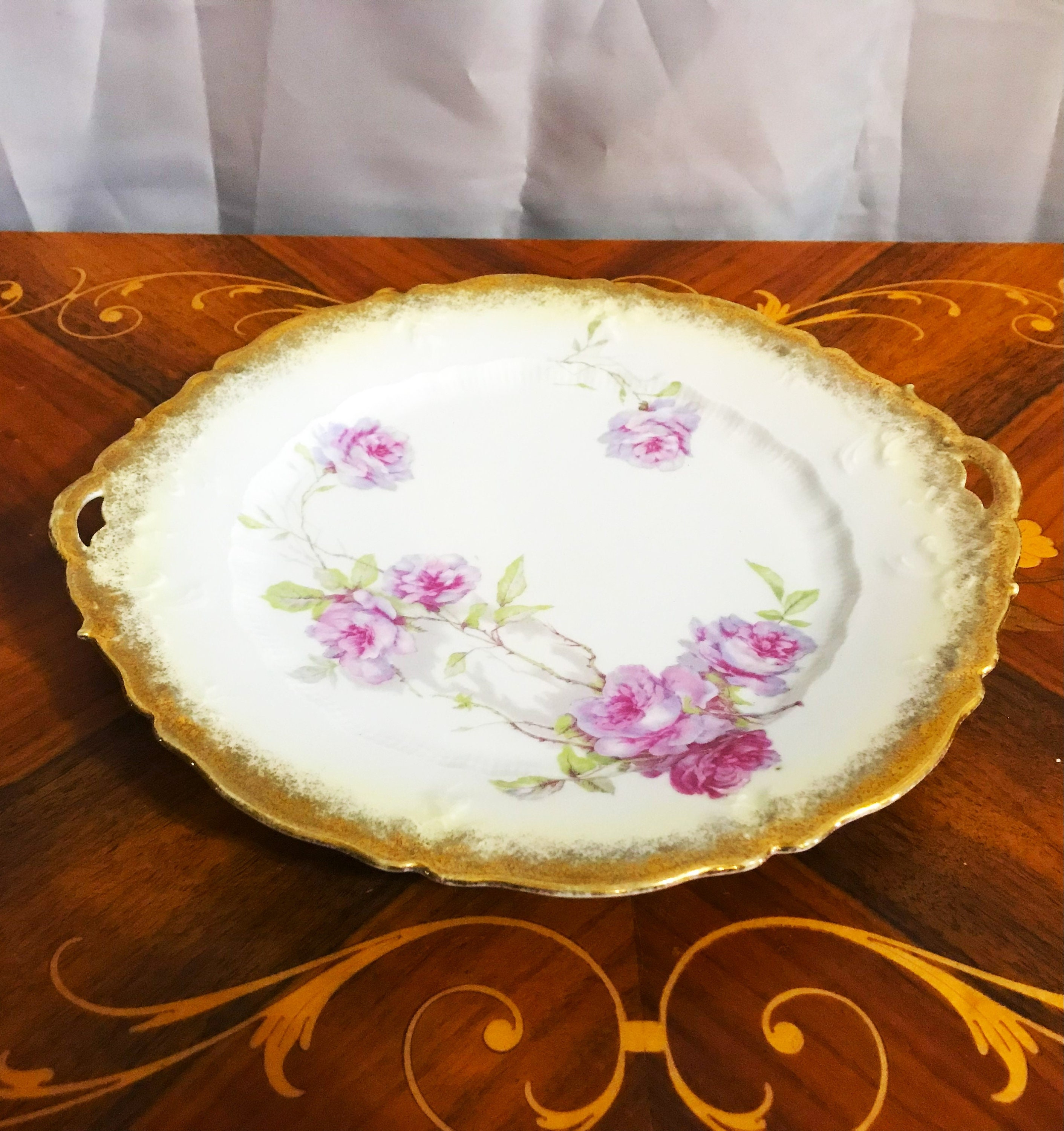 * antique plate ୨୧* フラワーレリーフ アンティークプレート Antique German Floral Plate: Hand-painted Fine China Decor - Etsy
