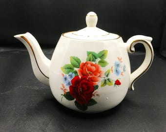 Vintage Ellgreave Teapot Ironstone by Wood & Sons England 6 1/4" Tall