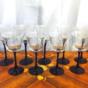 Vintage Wine Glasses with Cobalt Blue Stems