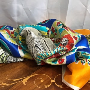 Vintage Women’s Scarf, Head Scarf, Neck Scarf, Silky Scarf, Multi Colored, Made In France Square