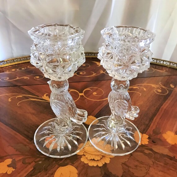 Vintage Anna Hutte Bleikristall Lead Crystal Bird Candle Holders