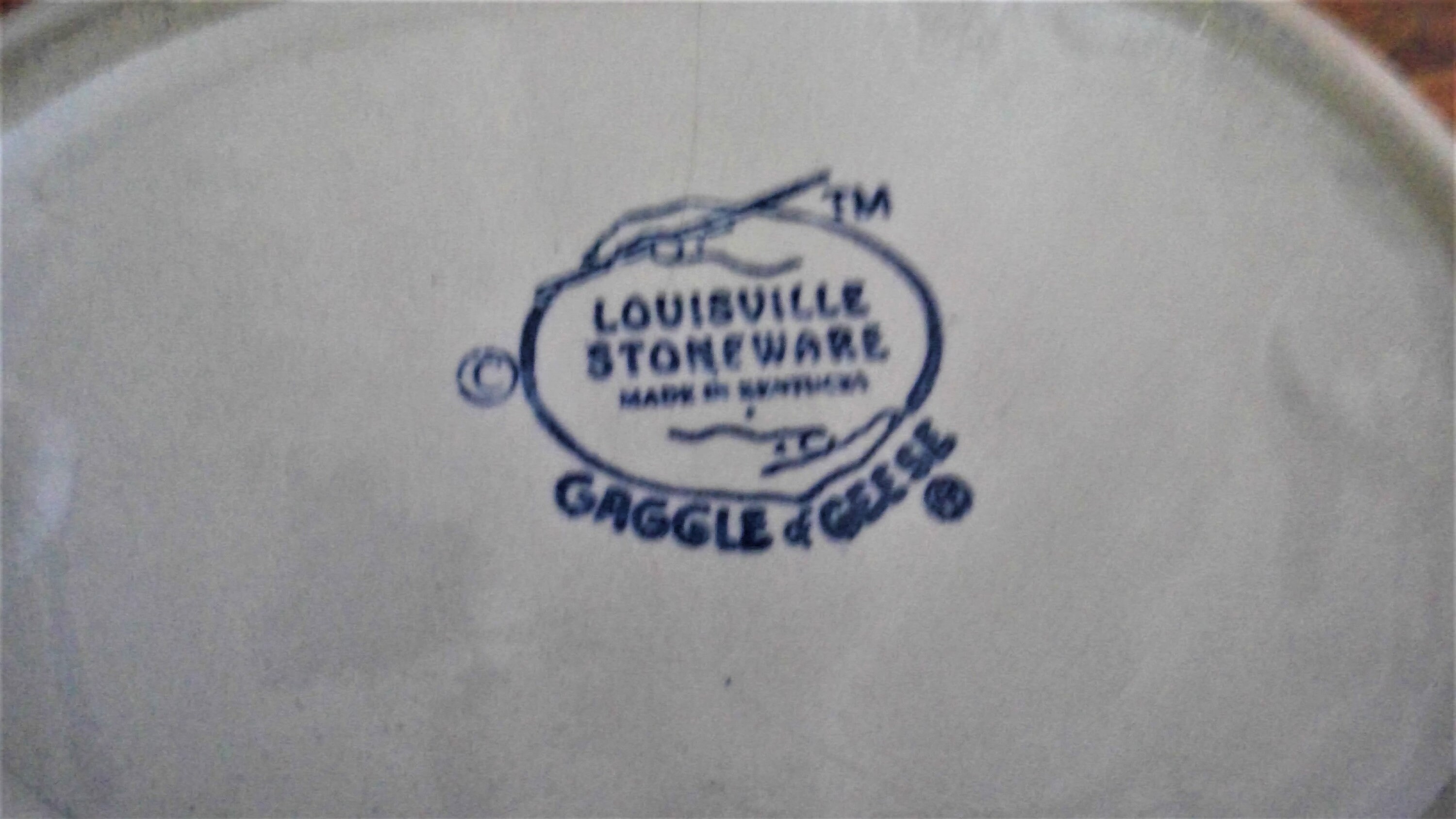 Vintage Louisville Stoneware Serving Bowl: Gaggle of Geese, Blue