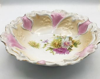 Antique Hand Painted Fine China RS Style, Unmarked 10" Serving Bowl