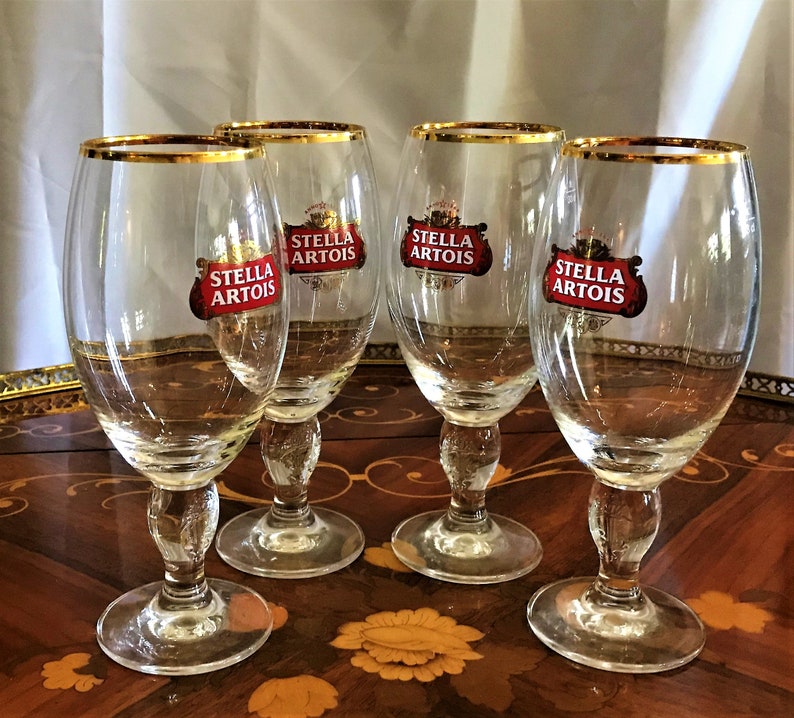 Stella Artois Beer Glass Chalices with Gold Trim Set of Four | Etsy