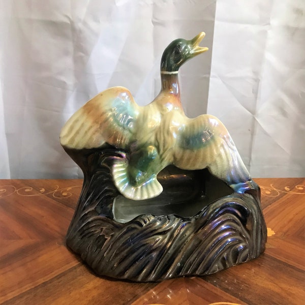 Vintage MCM Mallard Duck TV Lamp Planter 1950's Lane & Co Mid Century Iridescent