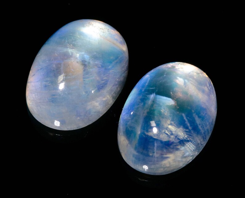 Natural Moonstone Blue moonstone Rainbow Moonstone June Birthstone Moonstone DIY jewelry Supplies Moonstone cabs 13x10mm 2 pcs 16.86ct