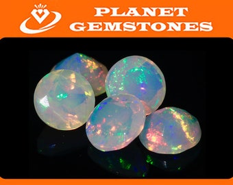 Natural Opal Ethiopian opal gemstones Set of 5 opal cabochon fire opal faceted opal rainbow opal white opal stone Round 3mm,4mm SKU:114571