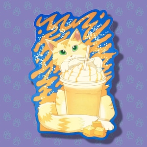 Cat-Cute-Matte Salted Caramel Latte Coffee Salty Carameow Sticker |Cat Sticker Matte| 6,5x10cm