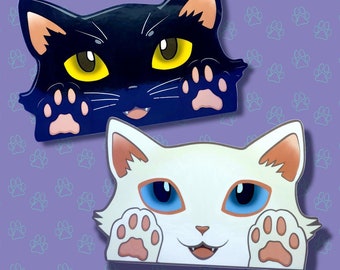 Sticker kat gluren kat gluren | Gezicht en poten van de kat | Zwart-wit: 5,5 x 3,5 inch