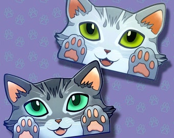 Sticker kat gluren kat gluren | Gezicht en poten van de kat | Zilvergrijs 5,5 x 3,5 inch