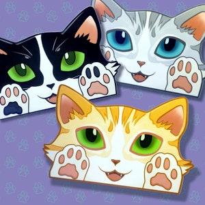 Cat-Window-Peeker Katzenaufkleber |Katzengesicht und Pfoten| Schwarz-Weiß-Silber-Weiß-Orange-Weiß-Punkt 5,5 &quot;x 3,5&quot;