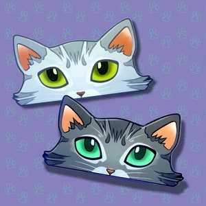 Cat-Window-Peeker Cat Peeking Sticker |Cat Face Sticker| Silver-Grey 5.5&quot;x2.84&quot;