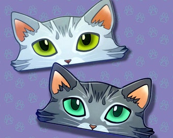 Sticker kat gluren kat gluren | Sticker gezicht kat| Zilvergrijs: 5,5 x 2,84 inch