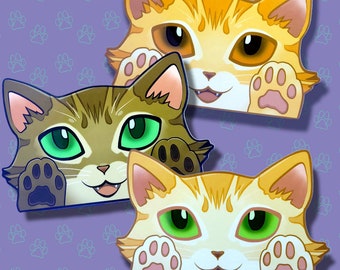 Cat-Window-Peeker Cat Peeking Sticker |Cat Face Paws Sticker| Orange-Brown-Blonde 5.5"x3.5"