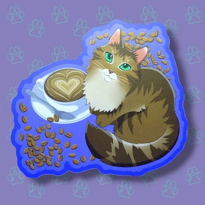 Catpurrccino Cat-Cute- Cappuccino Coffee Cat Sticker |Cat Sticker Matte| 3.58&quot; x 4&quot;