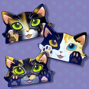 Cat-Window-Peeker Cat Peeking Sticker |Cat Face and Paws| Calico-Tortoiseshell 5.5&quot;x3.5&quot;
