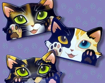 Cat-Window-Peeker Cat Peeking Sticker |Cat Face and Paws| Calico-Tortoiseshell 5.5"x3.5"