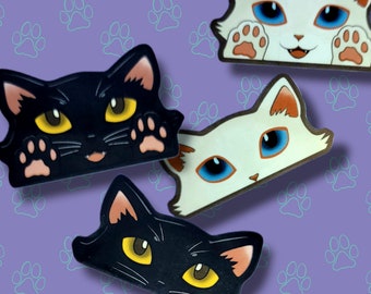 Paquete de 2 pegatinas Cat-Mini-Peekers para mirar a escondidas (cara y patas de gato), color blanco y negro, 5 x 2,7 cm - 5 x 3,3 cm