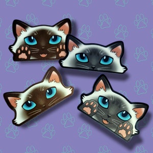 2 Pack Cat-Mini-Peekers Sticker |Katzengesicht und Pfoten| Siamesische-Lavendel-Spitze-Schokoladen-Spitze 5cmx3cm-2cmx3cm