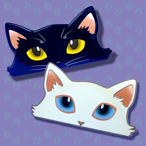 Cat-Window-Peeker Cat Peeking Sticker |Cat Face Sticker| Black-White 5.5&quot;x2.84&quot;