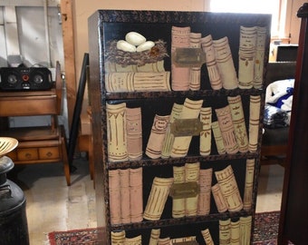 Antique Hand-Painted Bookshelf on Chest of Drawers