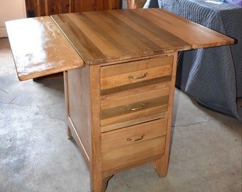 Antique Drop-Leaf Butcher Block Kitchenette Table