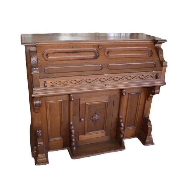 Antique Victorian Pump Organ Drop Front Desk, Dining Bar