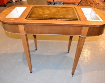 Vintage Federal Style Drum Table, Mahogany Leather Top Table