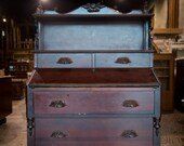 Antique Drop Front Secretary Desk Cherry Finish Vintage Furniture