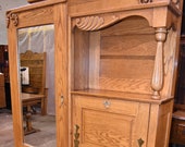 Gorgeous 2 Piece Restored Solid Oak Display Cabinet with Drop Front Secretary