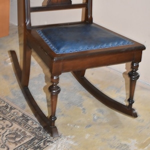 Antique Walnut Child's Leather Seat Rocking Chair, Rocker