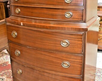 Vintage Mahogany Tall Chest Of Drawers Dresser Queen Anne Etsy