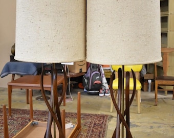 Mid Century Danish Modern Wood Figural Table Lamps