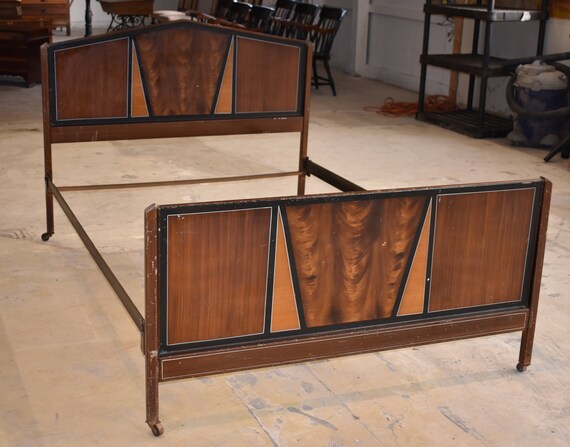 Vintage Art Deco Style Painted Metal Full Size Retro Bed Mid Century Furniture