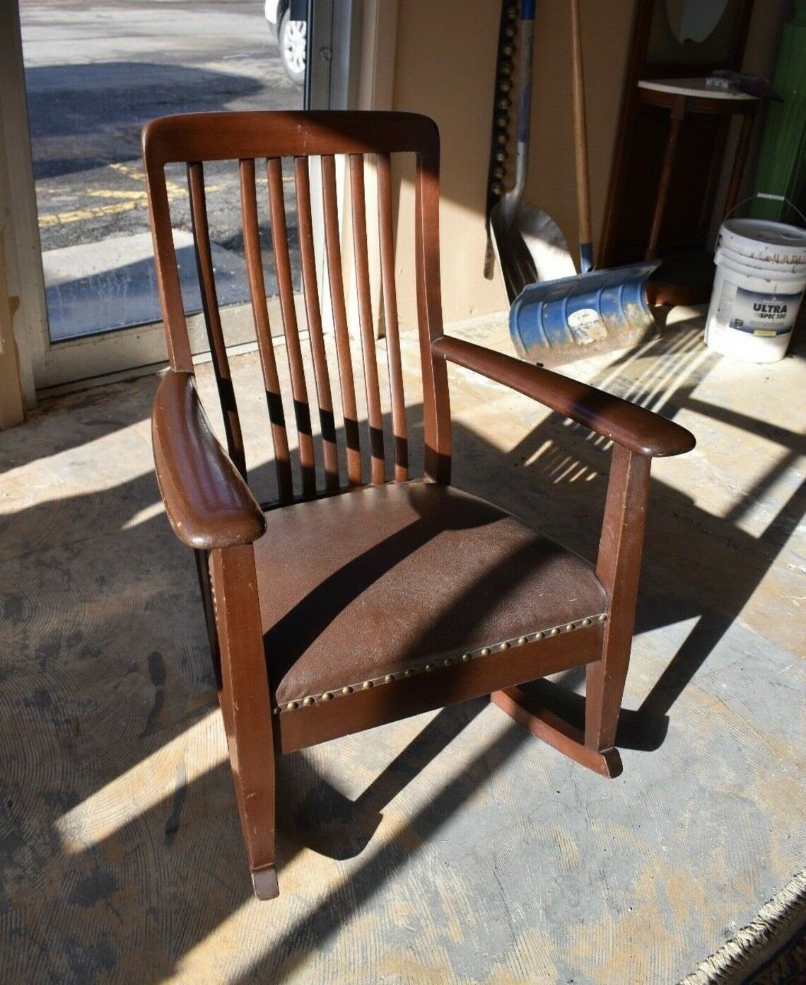 Antique Mahogany Leather Upholstered Rocking Chair Rocker Etsy Australia
