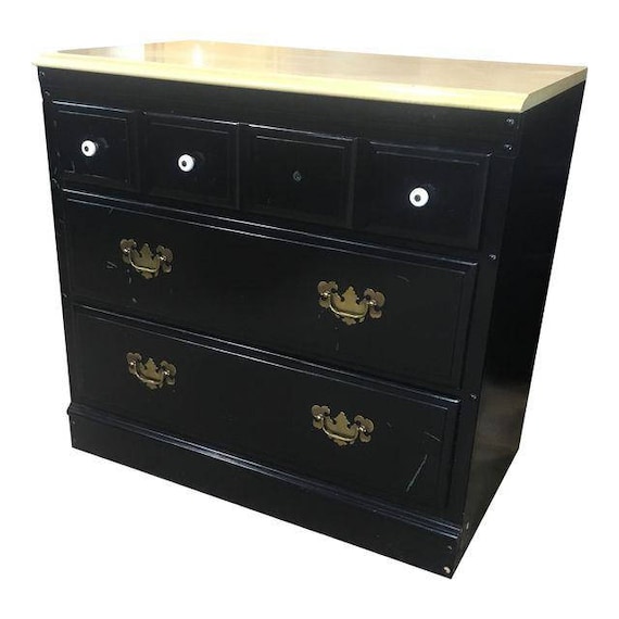 Vintage Antique Heywood Wakefield Black Chest Of Drawers Etsy