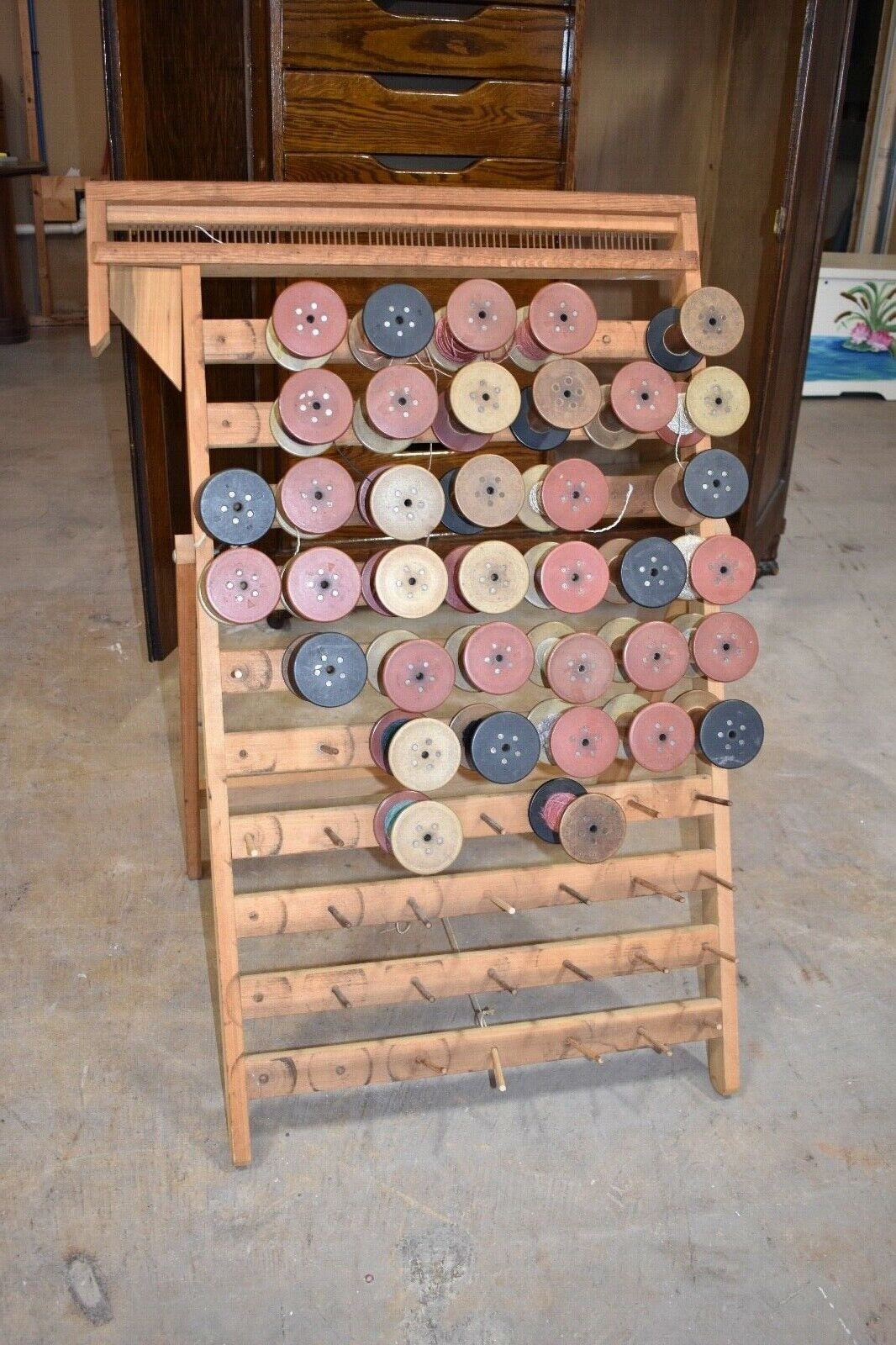 Antique Primitive Spool Thread Rack Display
