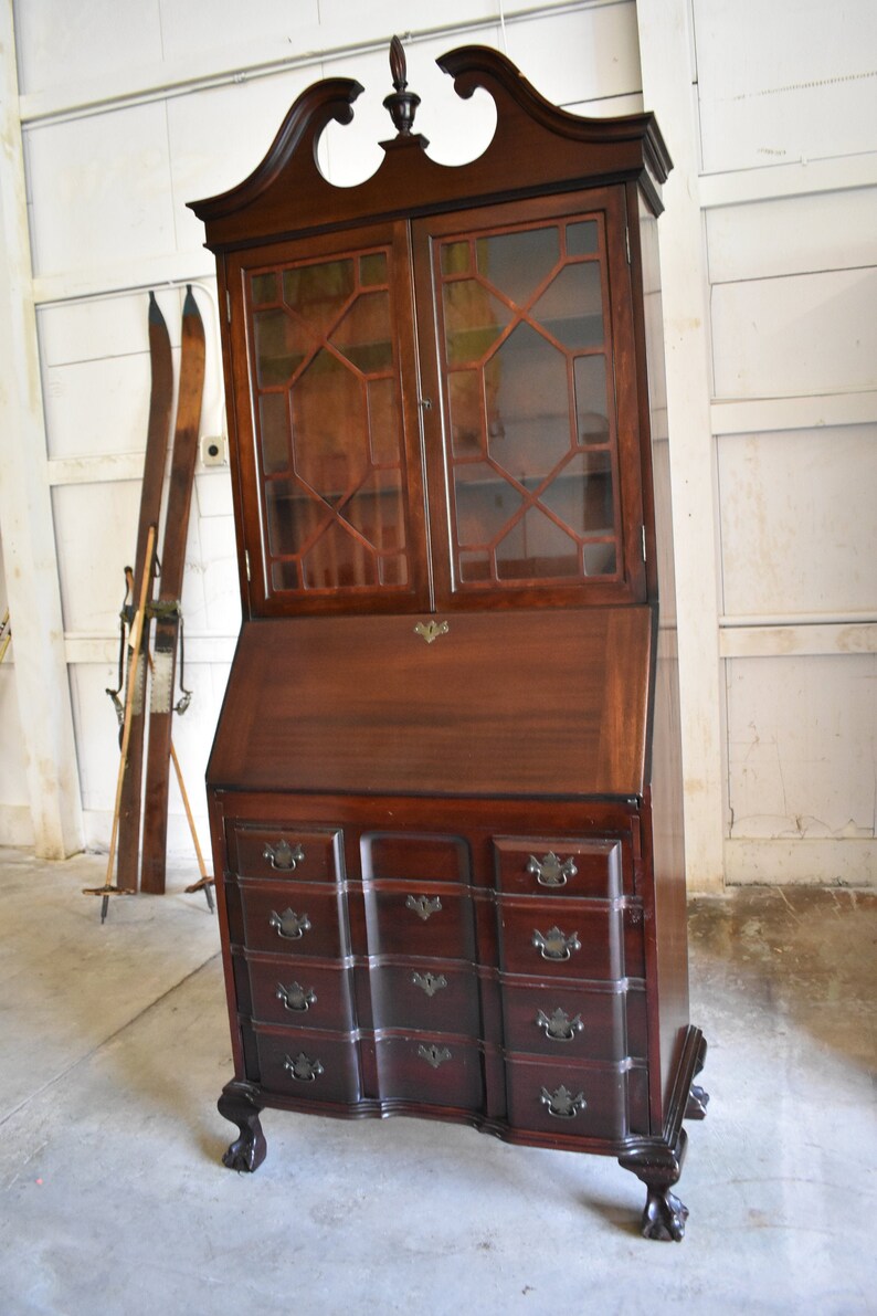 Antique Mahogany Governor Winthrop Drop Front Secretary Desk Bookcase Top By Maddox Tables