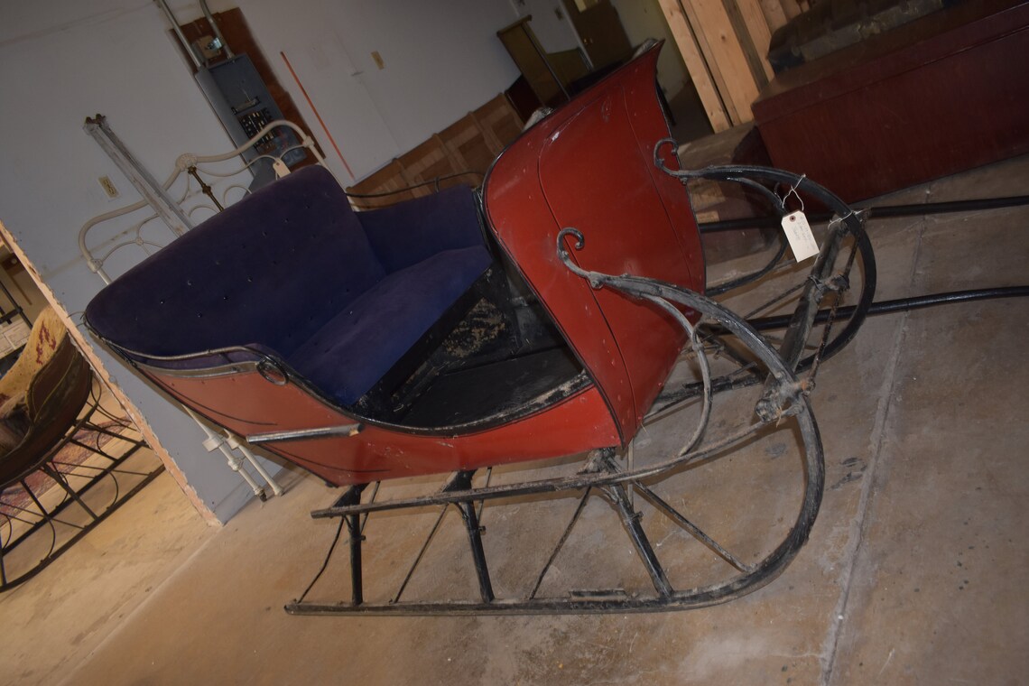 Antique 2 Passenger Red Cutter Sleigh with Shafts Primitive Etsy