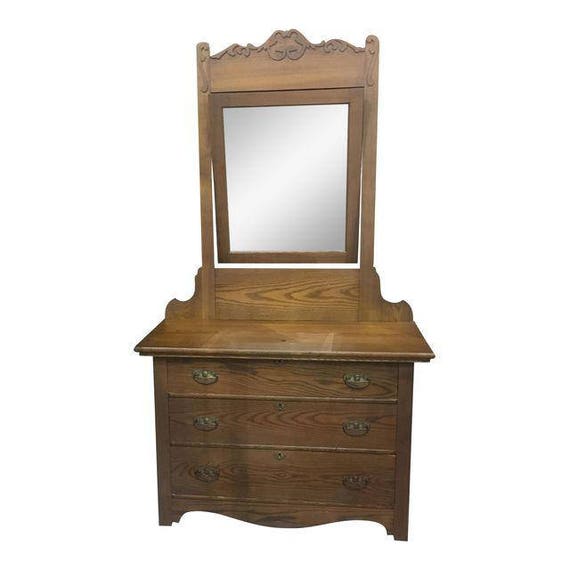 Antique Vintage Oak Bedroom Dresser And Mirror Etsy