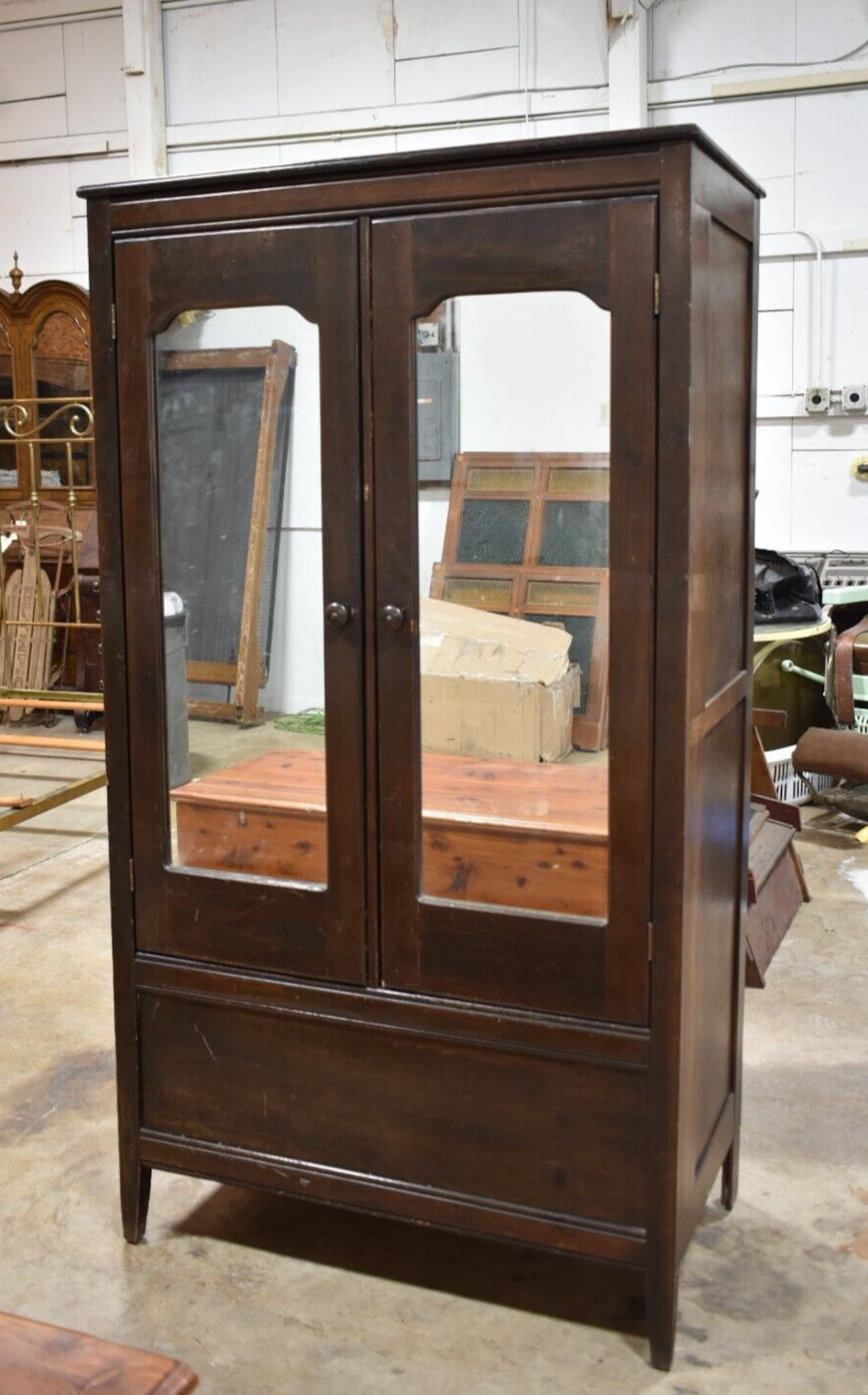 Antique Vintage Bedroom Wardrobe Closet, 2 Door Armoire With Mirrors - Etsy