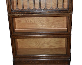 Antique Globe-Wernicke Oak Barrister Bookcase with Leaded Glass-Mission Era
