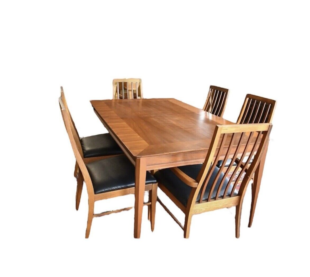 Mid Century LANE Dining Room Set Table & 6 Black Upholstered Etsy