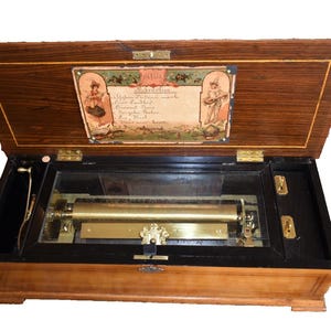 Working Antique 19th Century Swiss Cylinder Music Box – Inlaid Case –6 Tunes